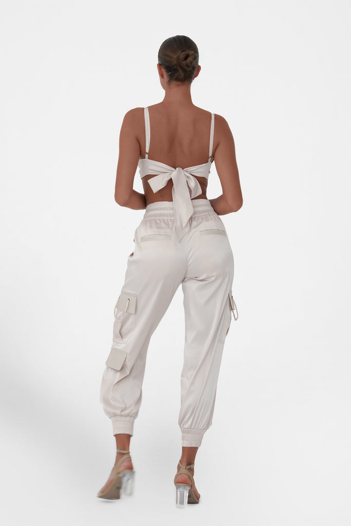 Champagne Satin Cargo Pants